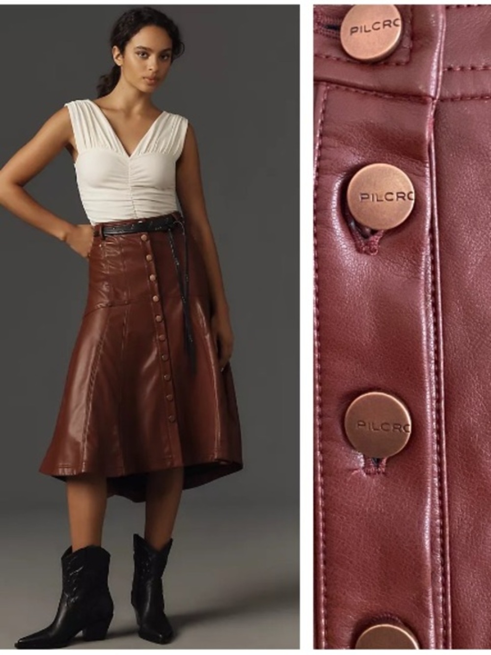 Anthropologie Pilcro Seamed-Yoke Faux Leather Midi Skirt 4